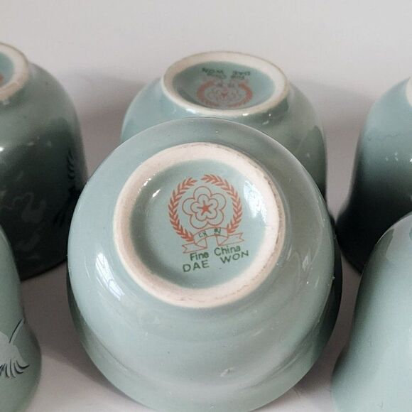 Set Of 6 DAE WON Crane Fine China Tea Cups - Picture 6 of 10